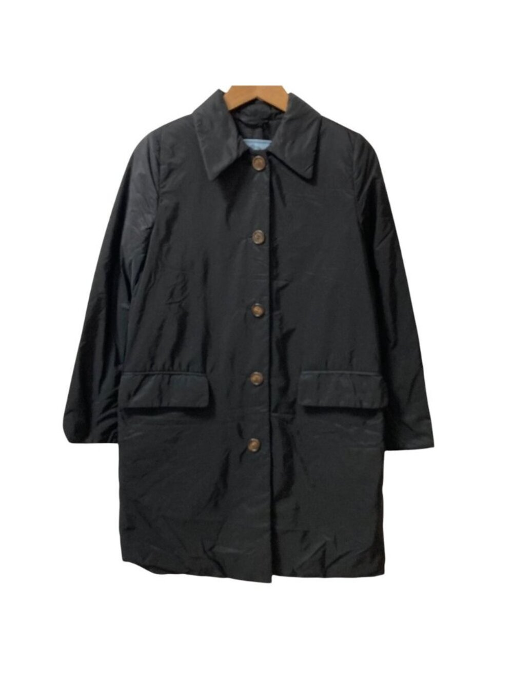 Prada Nylon Padded Soutien Collar Coat Black Fall Winter 38